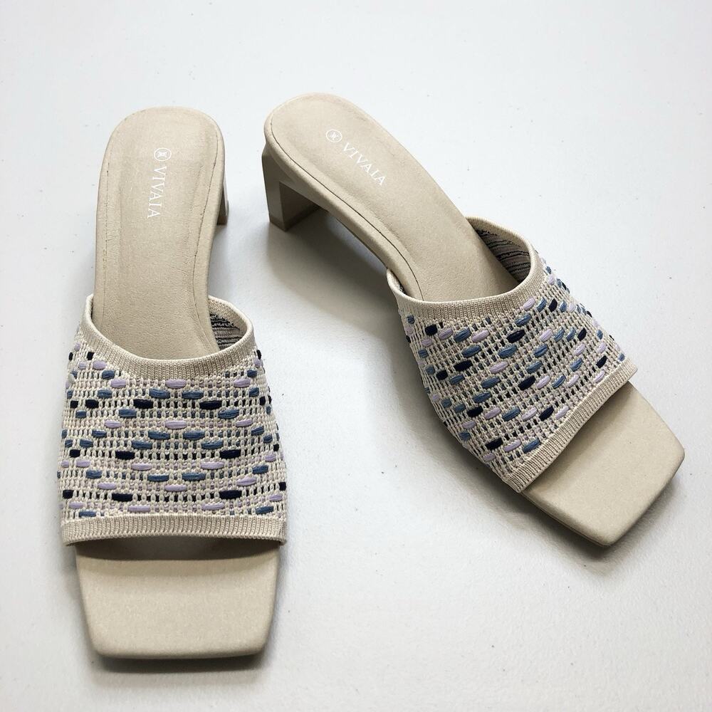 Vivaia Jade Square Toe Wide Band Heeled Sandal Multi Blue Women's Size 41 - Picture 1 of 8